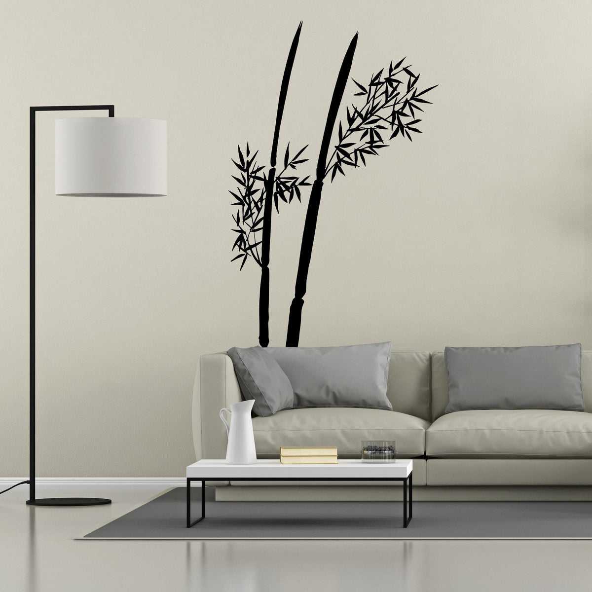 Minimalist bamboo plant vinyl wall decal displayed in an interior.
