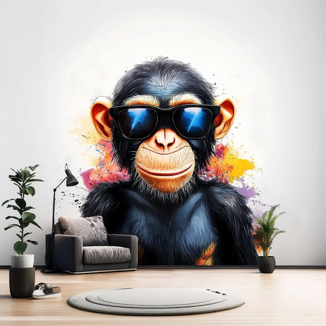 Cool Baby Chimpanzee Wall Sticker displayed in a room setting.