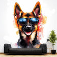 Playful German Shepherd Wall Sticker displayed in a room setting.