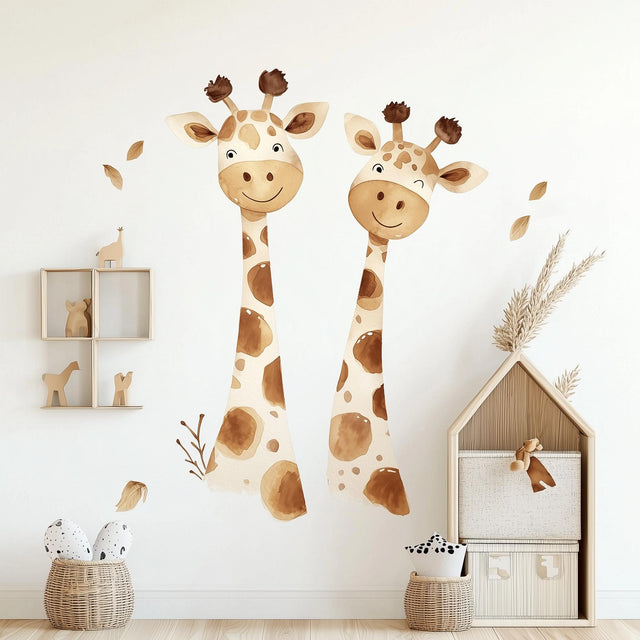 Playful Giraffe Wall Sticker displayed in a room setting.