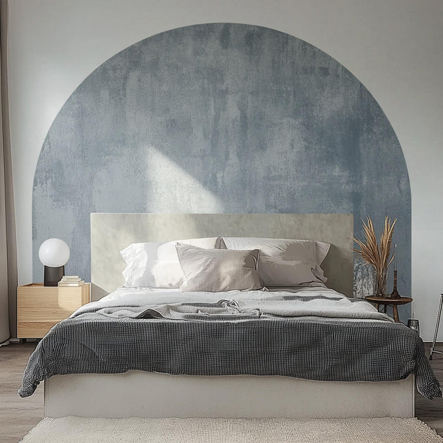 Textured Muted Blue Half Circle Wall Decal displayed in a room setting.