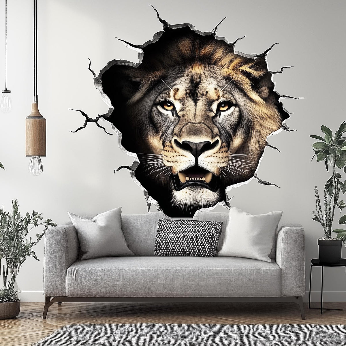 Lion Wall Decal displayed in a room setting.