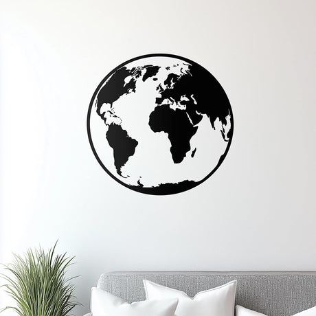 Minimalist black globe wall decal showcasing the Earth design.