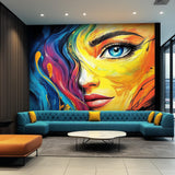 Product view of Colorful Abstract Woman's Face Wallpaper Decal.