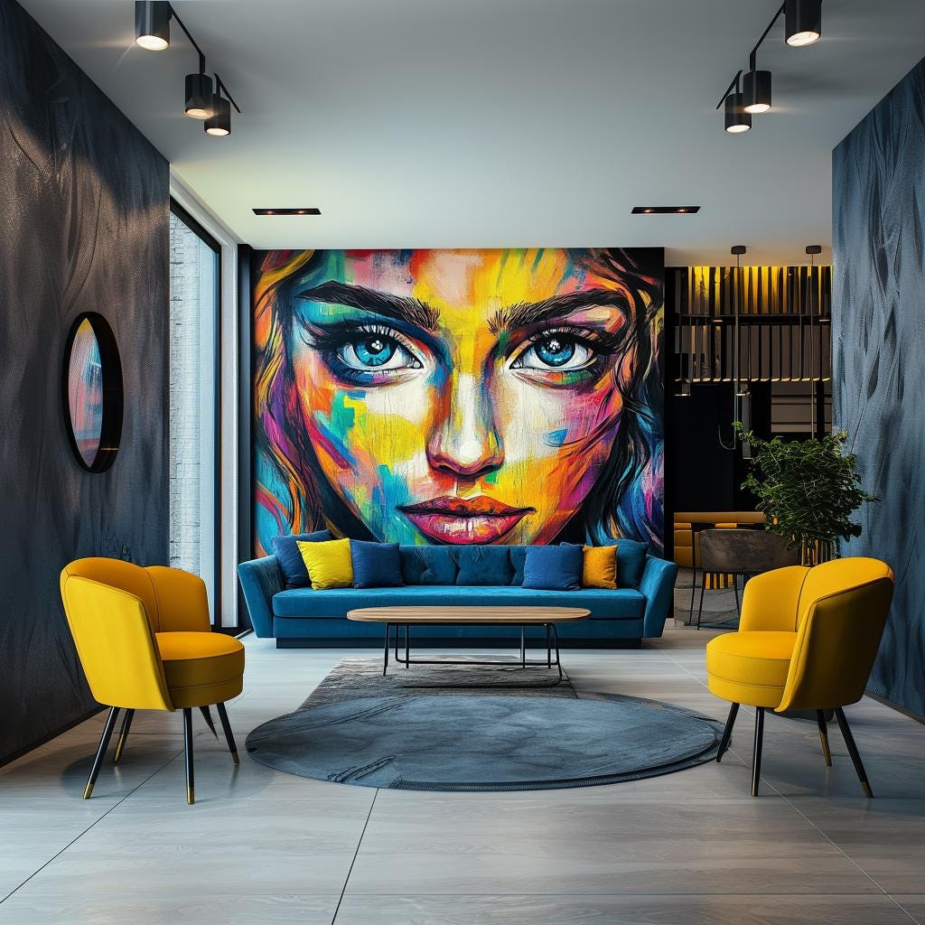 Additional product view of Vibrant Abstract Womans Face Wallpaper Sticker.