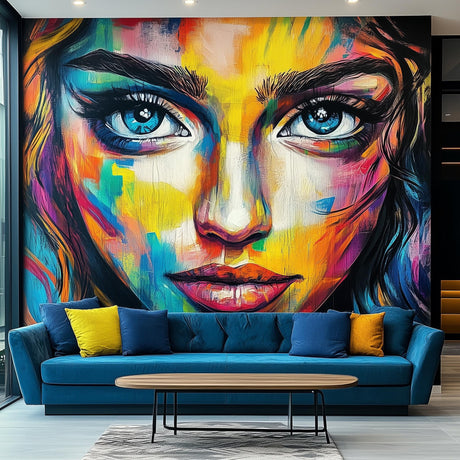Product view of Vibrant Abstract Womans Face Wallpaper Sticker.