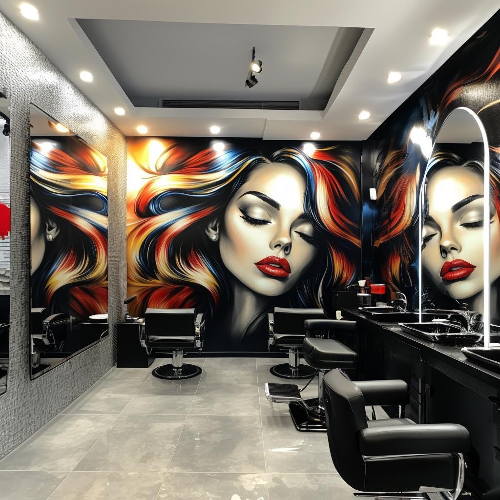 Additional product view of Bold Womans Portrait Wallpaper Sticker for Barber Shop.