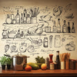 Black kitchen illustration wall sticker printed on transparent vinyl.