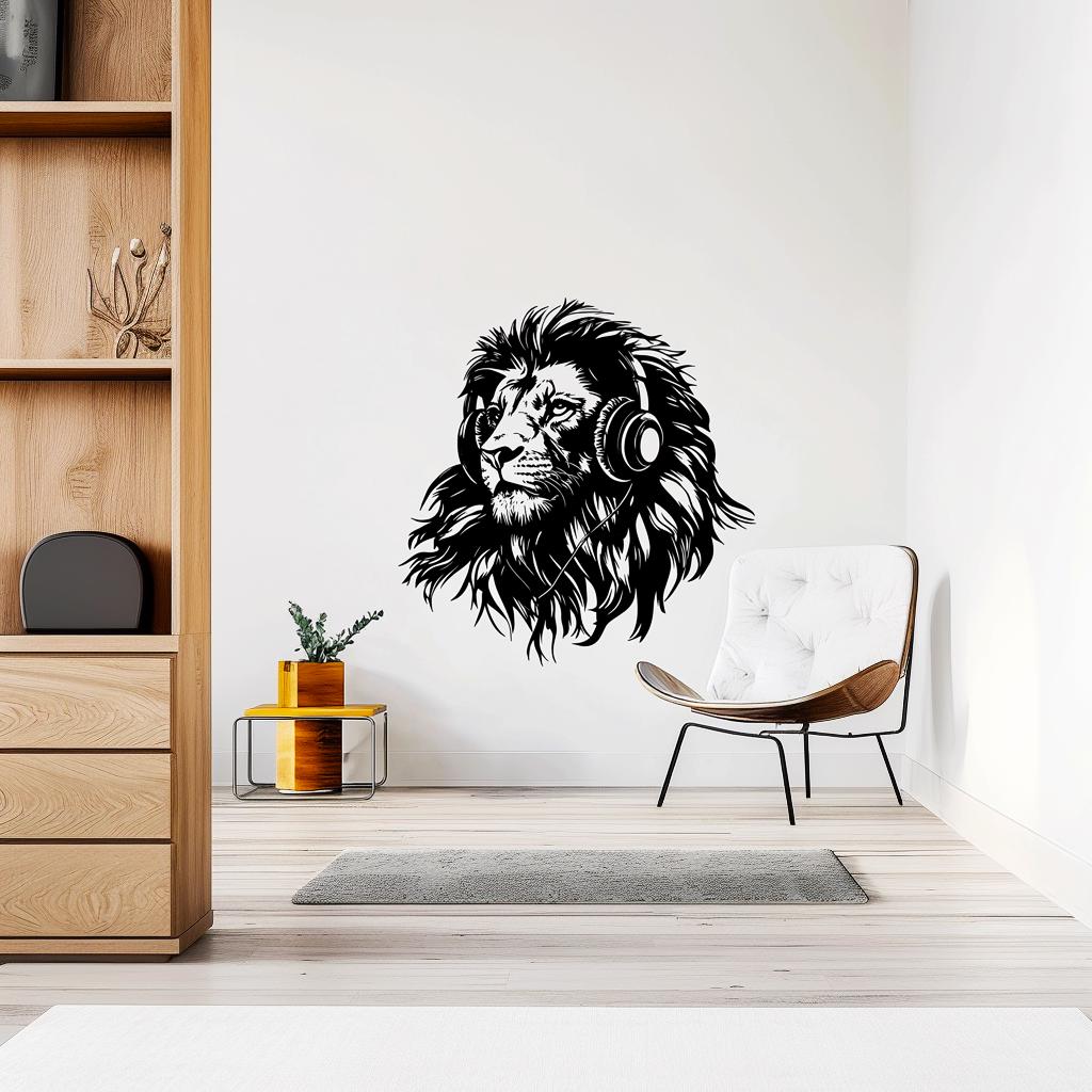 Additional product view of Black Lion Headphones Wall Sticker.