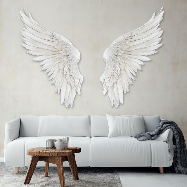 3D Angel Wings Wall Decal displayed in a room setting.