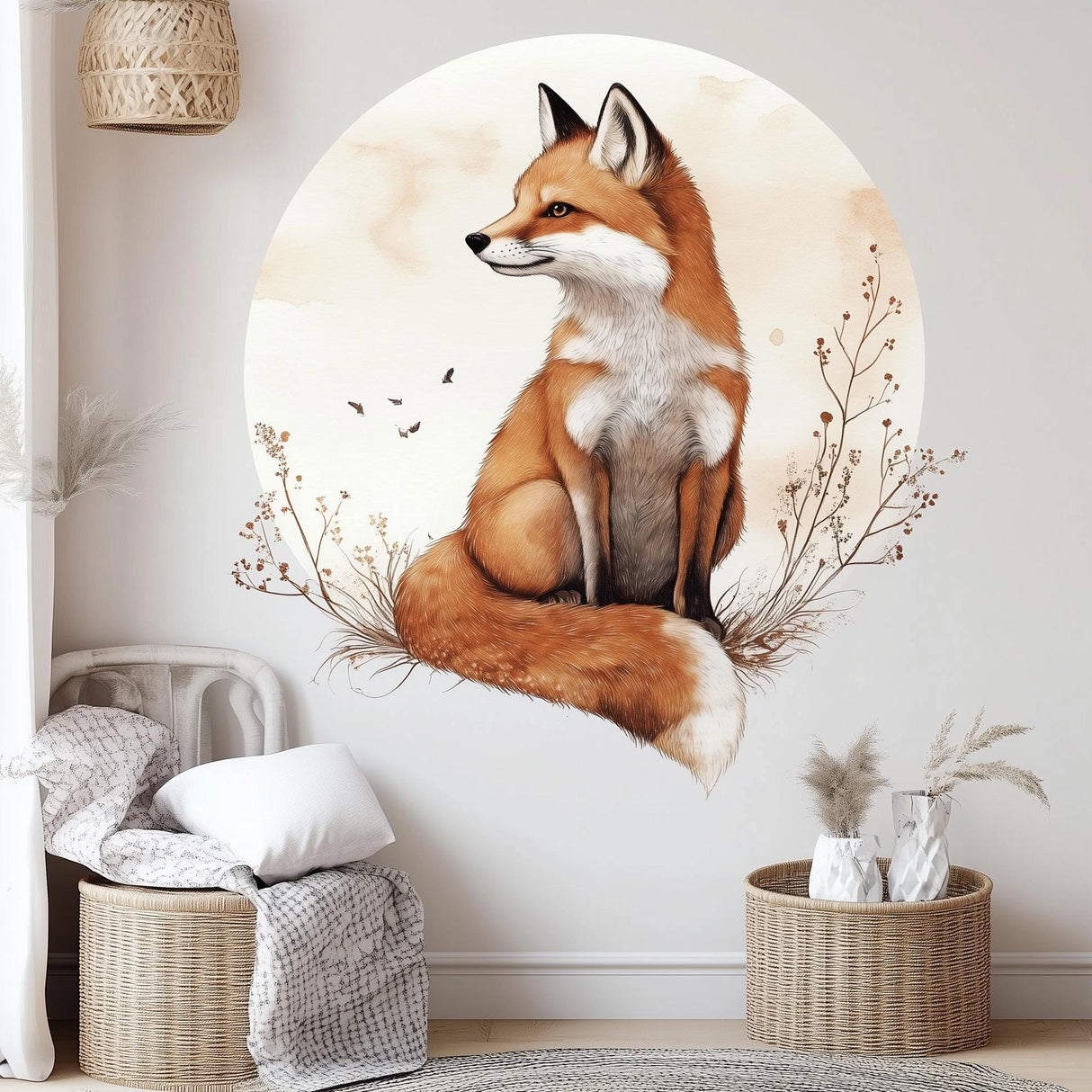 Elegant Fox Wall Decal displayed in a room setting.