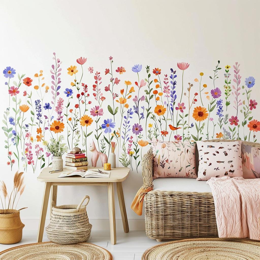 Product gallery view of Colorful transparent watercolor style flowers.