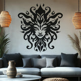 Abstract black and white face wall decal featuring bold patterns.