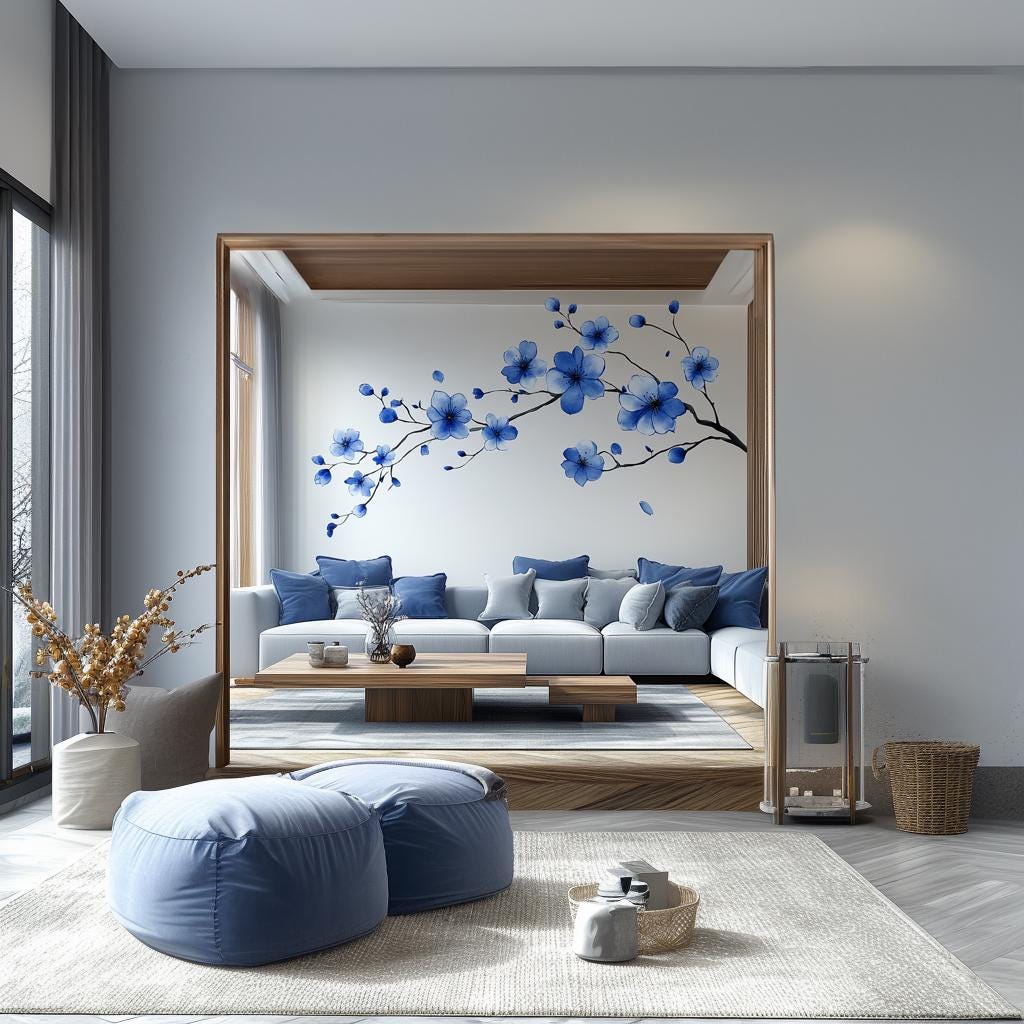 Additional product view of Blue Flower Branch Wall Decal.