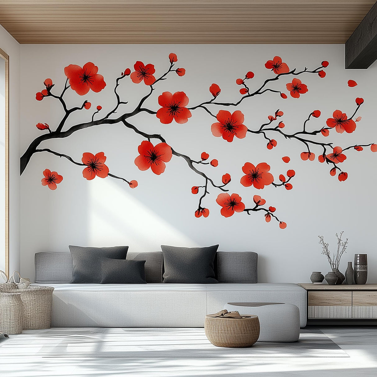 Additional product view of Red Flower Branch Wall Decal.