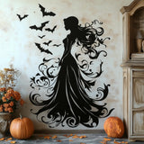 Witch silhouette wall decal with bats.