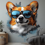 Corgi with Sunglasses Wall Decal displayed in a room setting.
