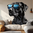 Cool Black Dog with Sunglasses Wall Decal displayed in a room setting.