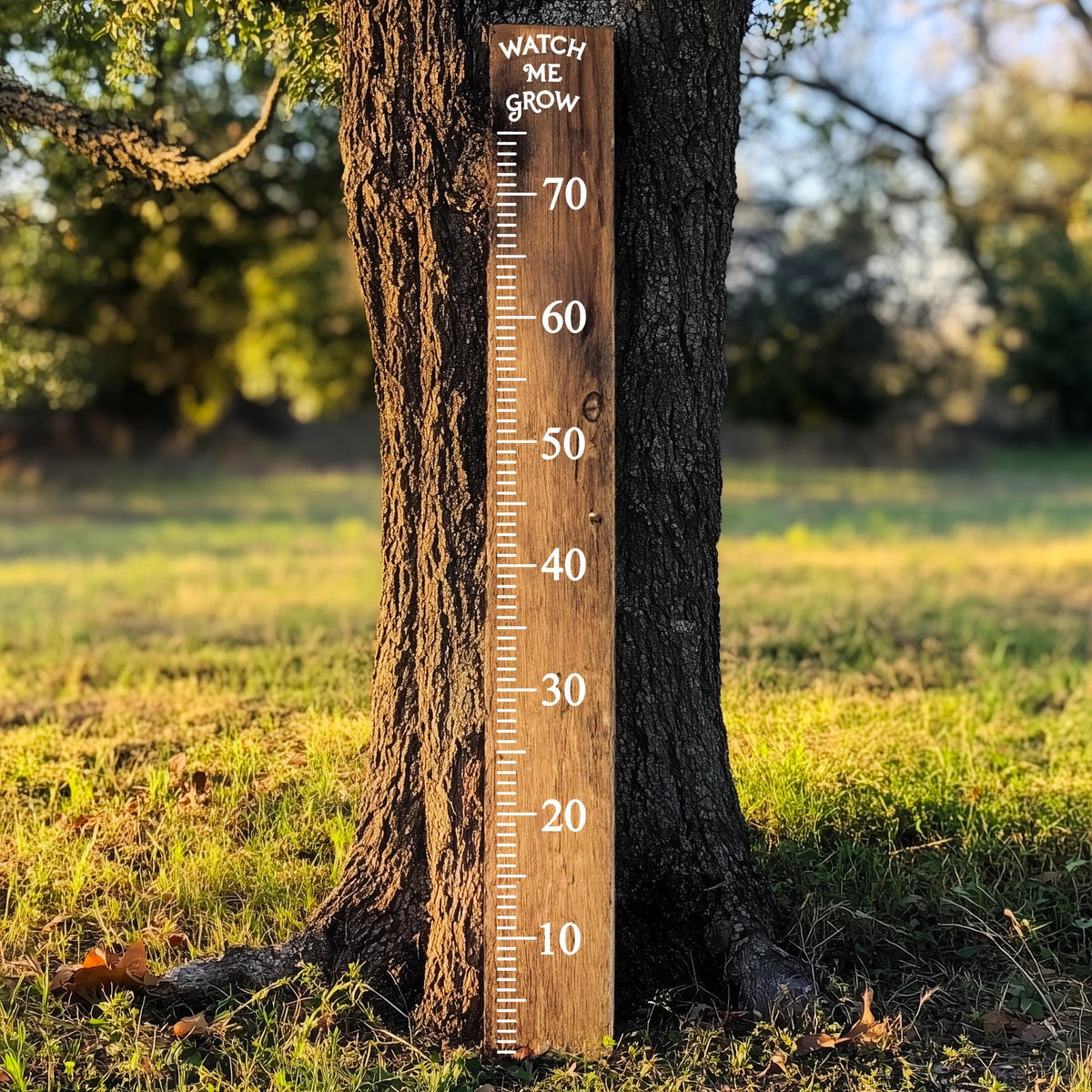 Product gallery view of Vinyl Growth Chart Decal in Inches with 27 White Arrow Stickers.