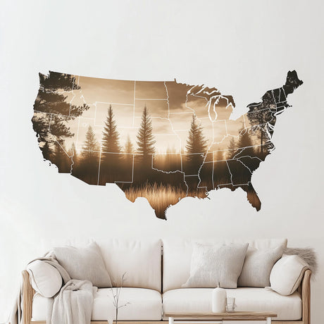USA Map Wall Decal displayed in a room setting.