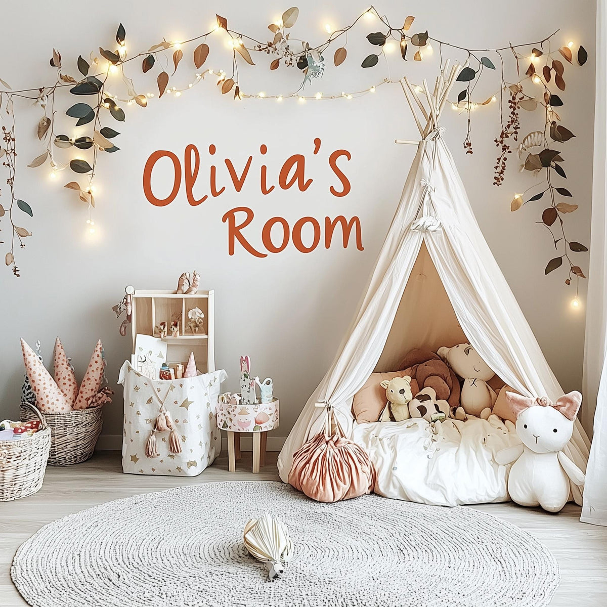 Custom Kids Room Name Wall Decal displayed in a room setting.