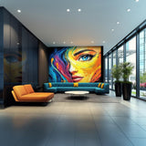 Additional product view of Colorful Abstract Woman's Face Wallpaper Decal.