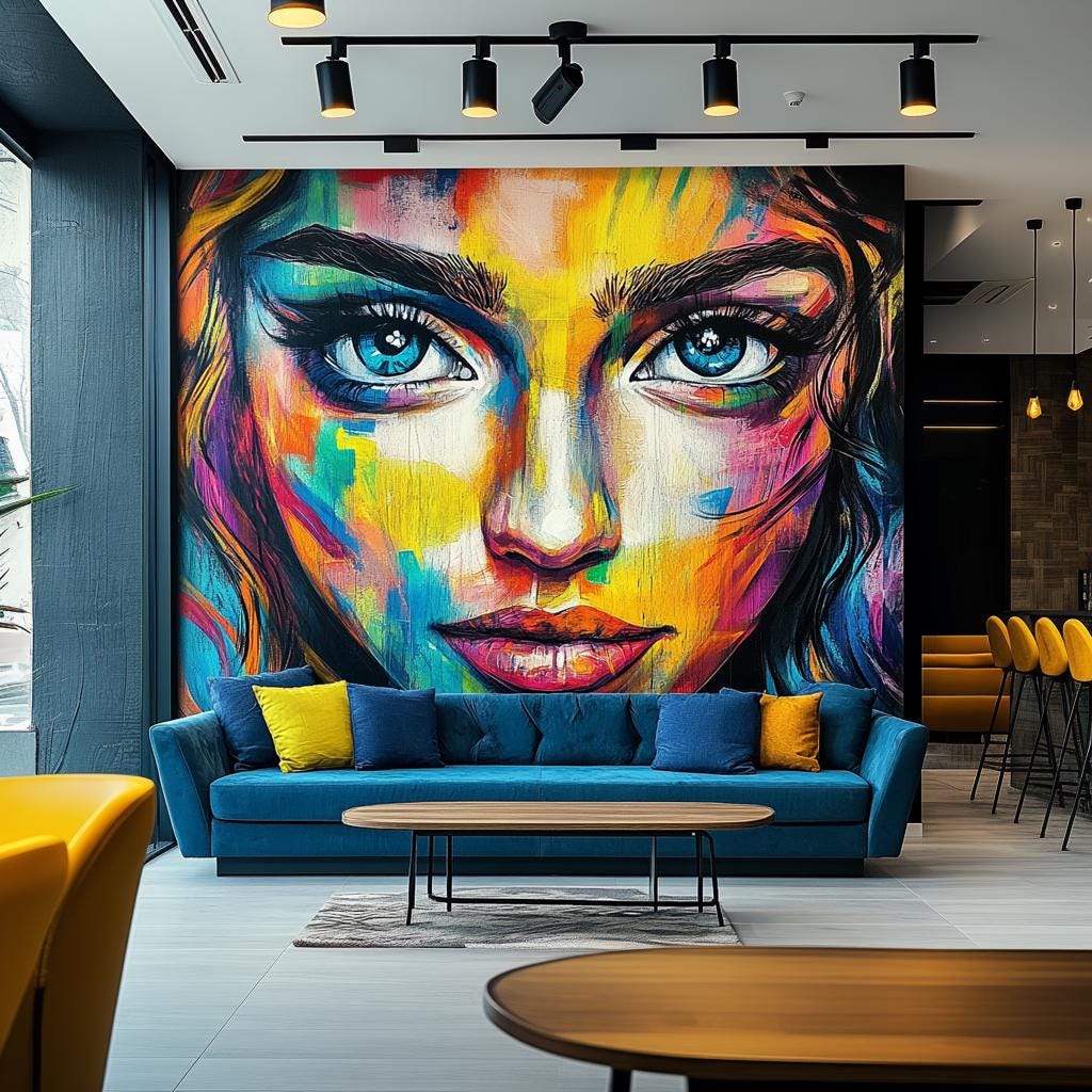 Alternate gallery view of Vibrant Abstract Womans Face Wallpaper Sticker.