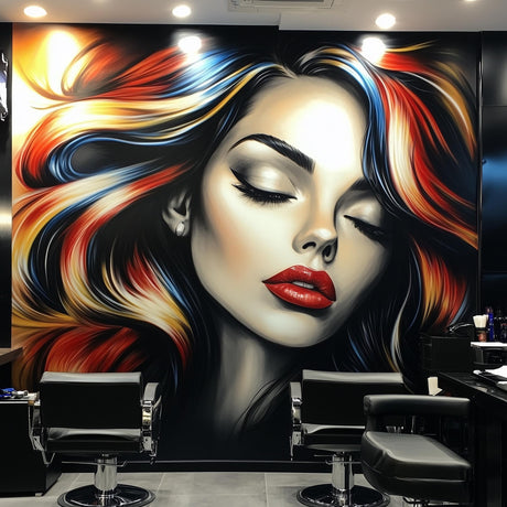 Product view of Bold Womans Portrait Wallpaper Sticker for Barber Shop.