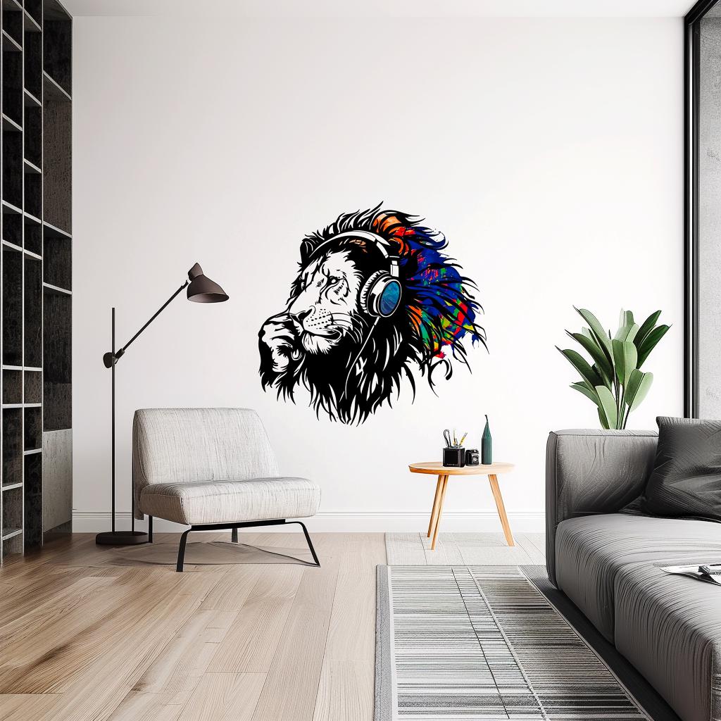 Additional product view of Colorful Lion Headphones Wall Sticker.