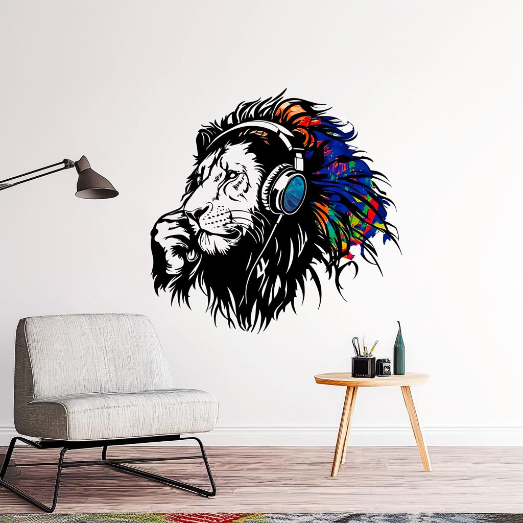 Alternate gallery view of Colorful Lion Headphones Wall Sticker.