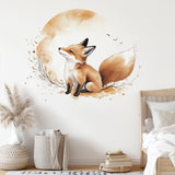 Fox Wall Decal | Cute Fox Nursery Wall Sticker | Baby Room Forest displayed in a room setting.