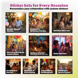 Product presentation view of Dinosaur Themed Personalized Kids Birthday Sticker Set.