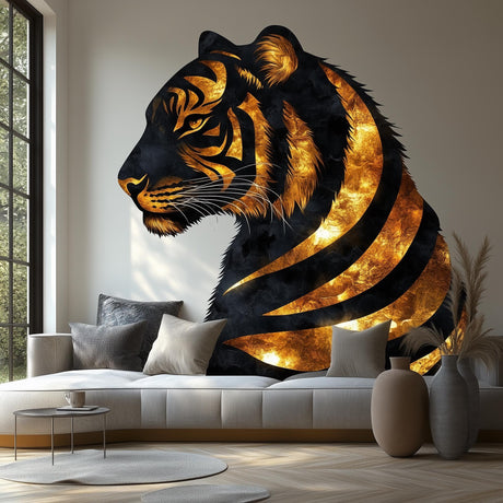 Golden Tiger Wall Sticker Decal displayed in a room setting.