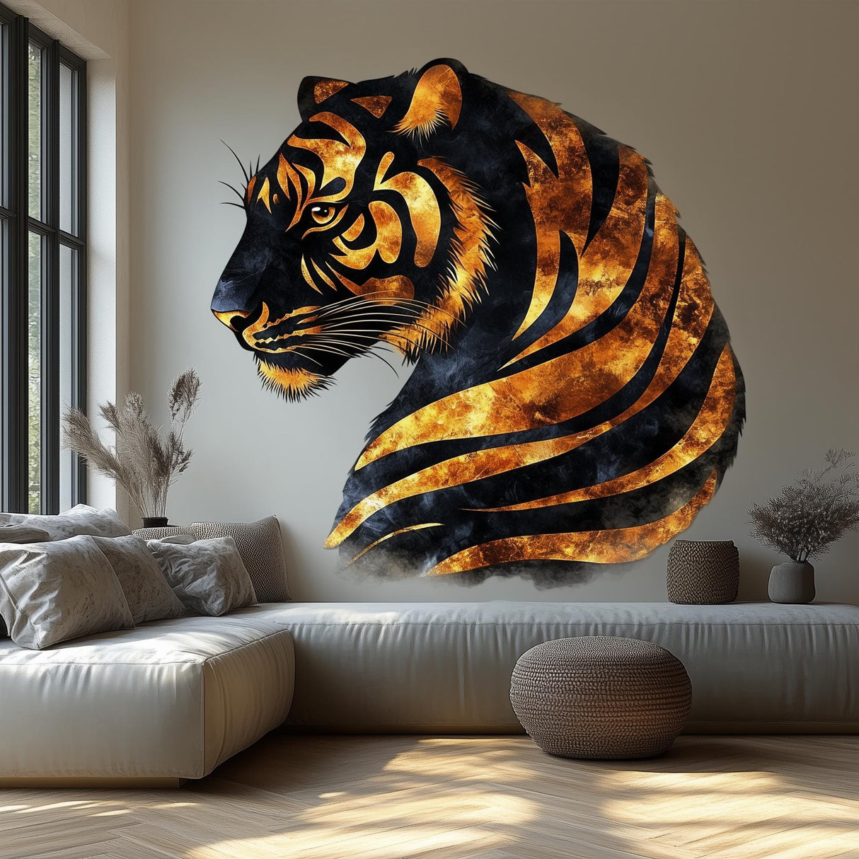 Majestic Tiger Wall Sticker Decal displayed in a room setting.