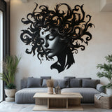 Elegant Woman Face Wall Decal displayed in a room setting.
