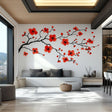 Red Flower Branch Wall Decal displayed in a room setting.