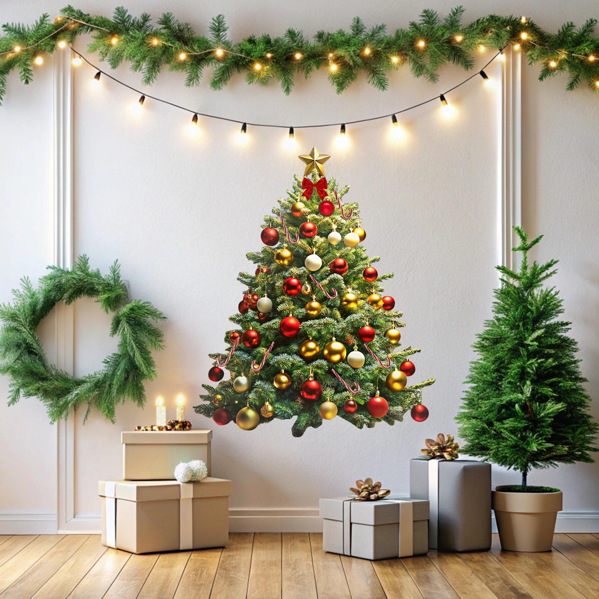 Interactive Christmas Tree Wall Sticker Decal displayed in a room setting.
