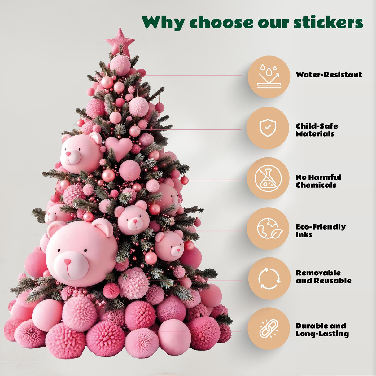 Additional product view of Pink Teddy Bear Christmas Tree Wall Decal.