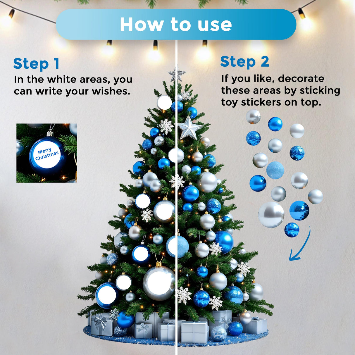 Alternate product view of Blue and Silver Christmas Tree Wall Decal.