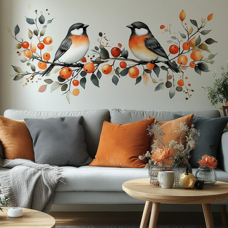 Autumn Bird Wall Decal displayed in a room setting.