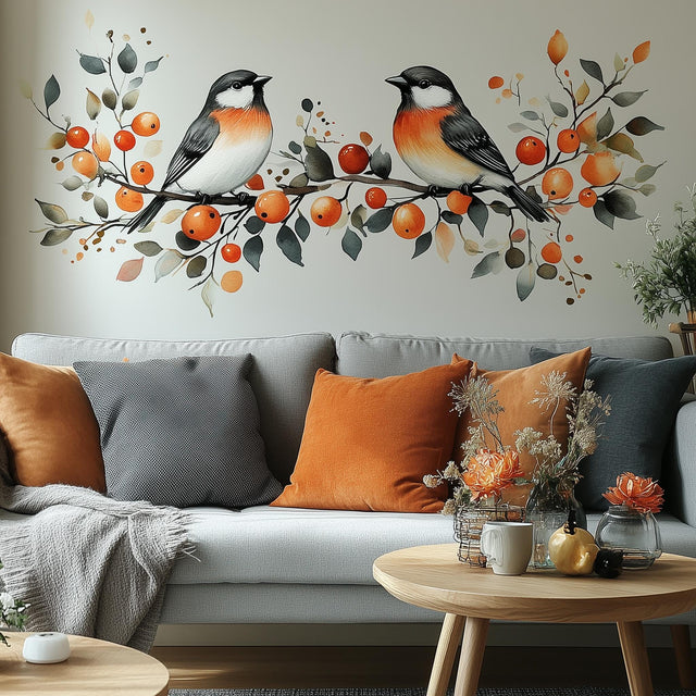 Autumn Bird Wall Decal displayed in a room setting.