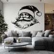 Minimalist black Santa Claus wall mural in a stylish living room with cozy decor.