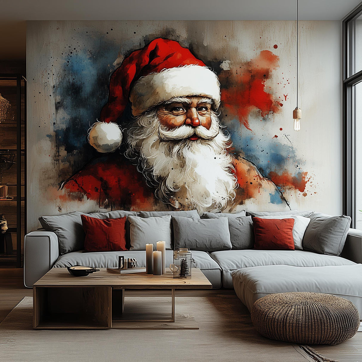 Vibrant Santa Claus Wall Mural displayed in a room setting.
