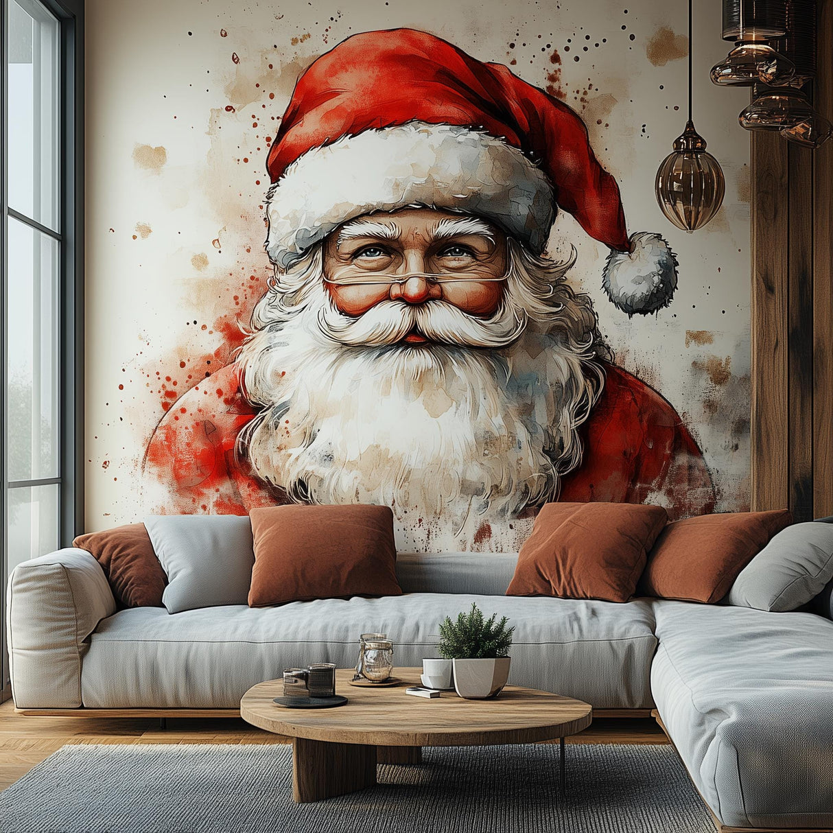 Classic Santa Claus Wall Mural displayed in a room setting.