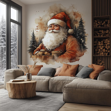 Classic Santa Claus Wall Mural displayed in a room setting.