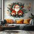 Santa Claus Wreath Wall Mural displayed in a room setting.