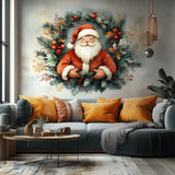 Santa Claus Wreath Wall Mural displayed in a room setting.