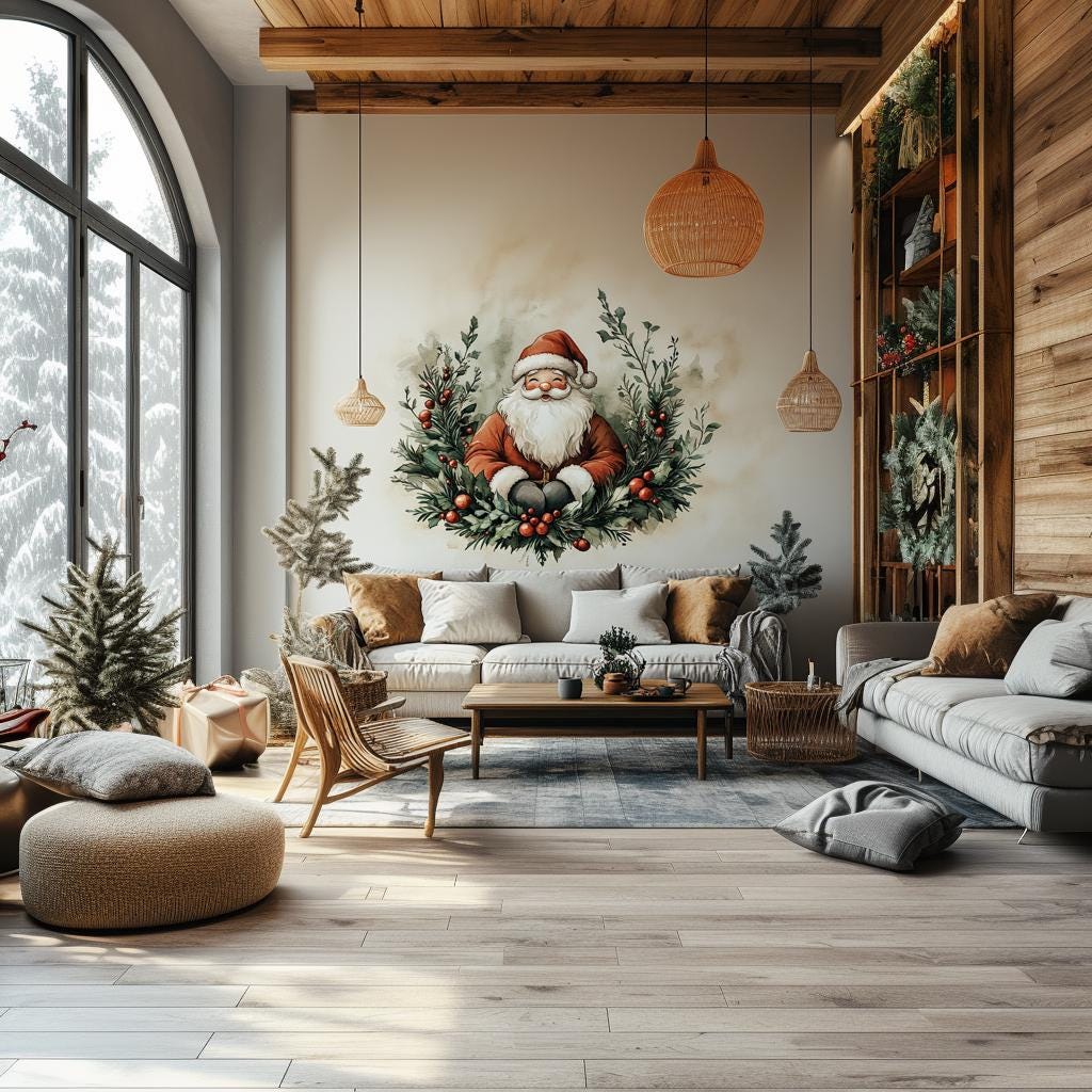 Additional product view of Santa Claus Wreath Wall Mural.
