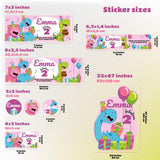Product detail view of Dinosaur Themed Personalized Kids Birthday Sticker Set.