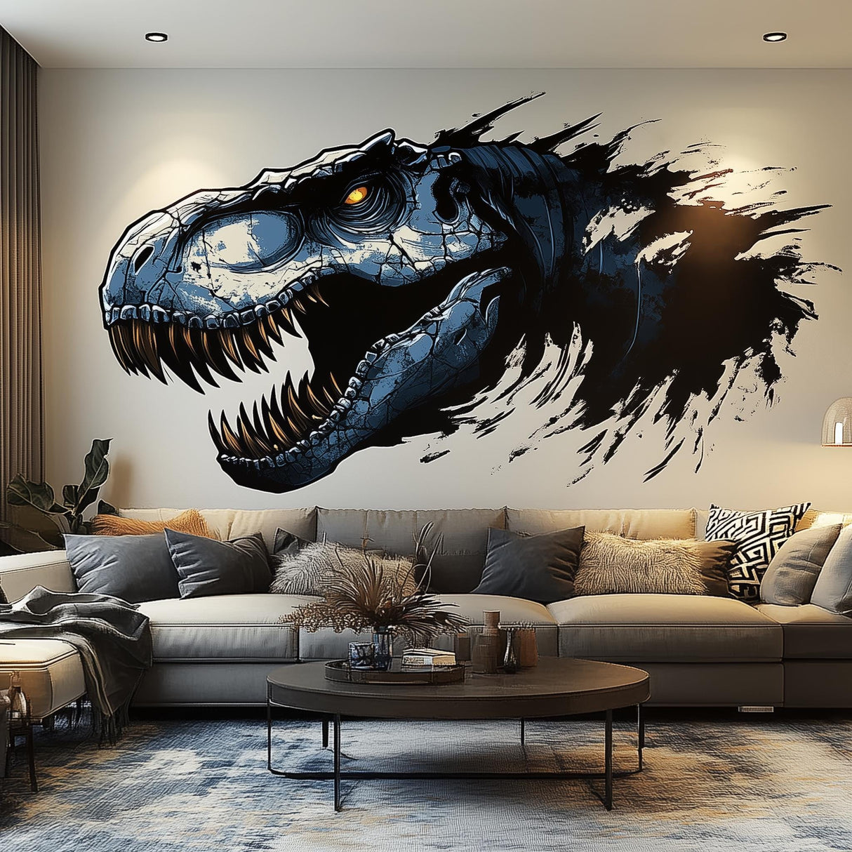 T-Rex Dinosaur Wall Sticker Decal displayed in a room setting.